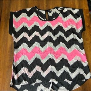 Plus Size Chevron Blouse, Pink/Black/White, 1X